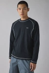 Obey Aaron Contrast Stitch Long Sleeve Tee In Black, Men's At Urban Outfitters In Black