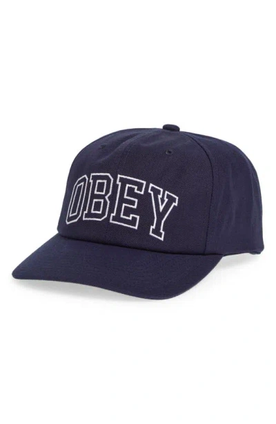 Obey Academy Twill Baseball Cap In Navy