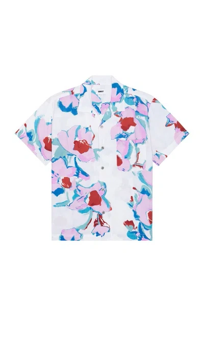Obey Acrylic Flower Woven Shirt In 混奶油色