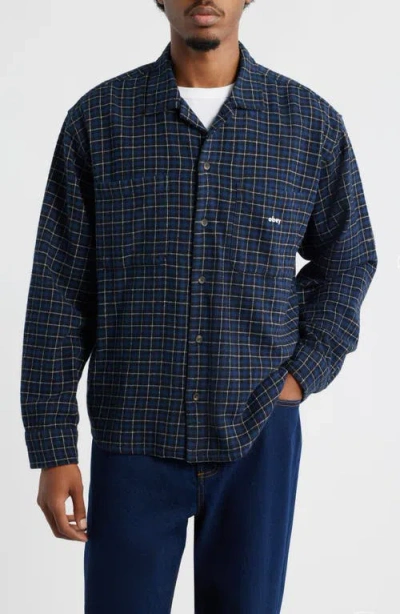 Obey Adams Plaid Long Sleeve Flannel Long Sleeve Camp Shirt In Blue