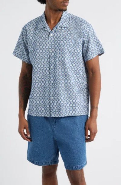 Obey Adrian Woven Camp Shirt In Blue