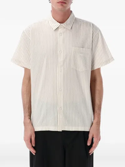 Obey Alan Striped Chest-pocket Shirt In White