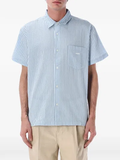Obey Alan Stripe Seersucker Shirt In Blue