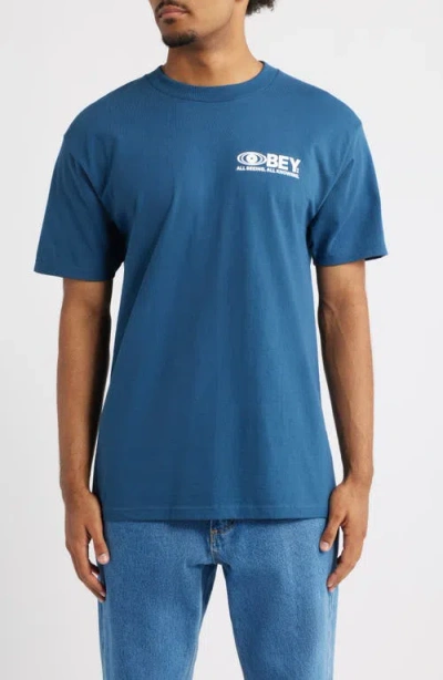 Obey All Seeing Cotton Graphic T-shirt In Blue
