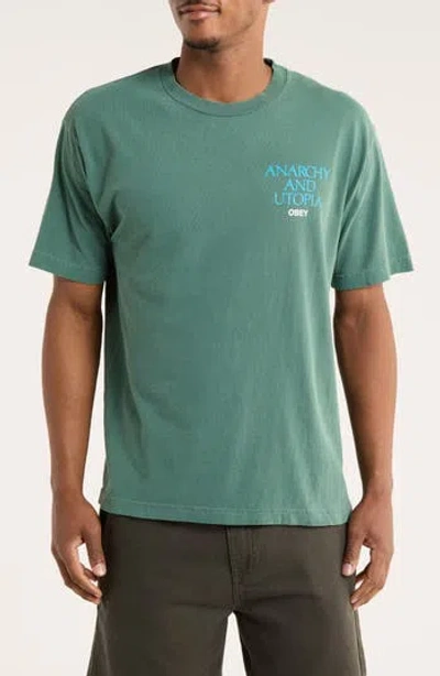 Obey Anarchy & Utopia Graphic T-shirt In Green