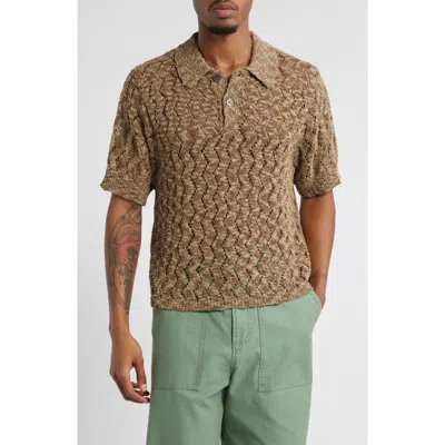 Obey Andre Open Stitch Short Sleeve Polo Sweater In Toffee Brown