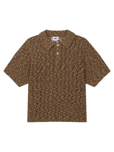 Obey Andre Polo Sweater Crochet Short Sleeves With Collar - Toffeee Brown