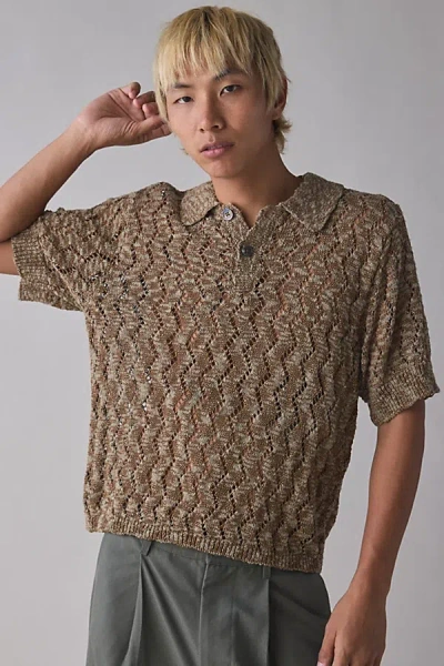 Obey Andre Short Sleeve Polo Sweater In Toffee Brown, Men's At Urban Outfitters