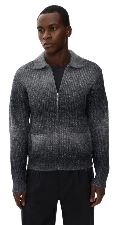 Obey Mens Charcoal Gradient Zip-up Woven Knit Cardigan In Blue