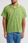 Obey Ayers Pointelle Cotton Camp Shirt In Piquant Green