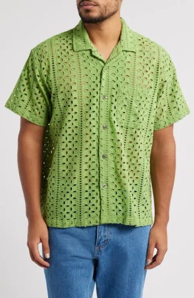 Obey Ayers Pointelle Cotton Camp Shirt In Piquant Green