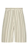 Obey Baja Stripe Baggy Denim Shorts In Neutral