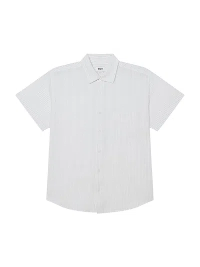 Obey Barry Woven Short Sleeve Shirt In Cotton And Linen Blend - Brushed Multi Nickel In Gray