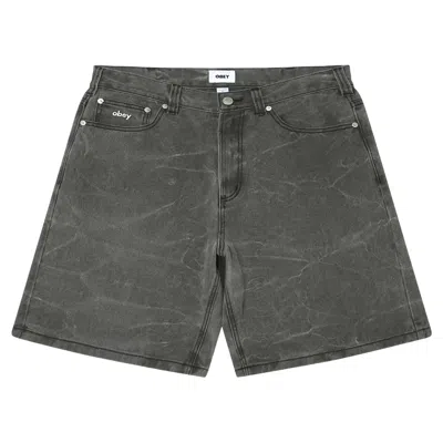 Obey Bermuda  Bigwig Baggy Denim Short - Black Wrinkle Wash In Gray