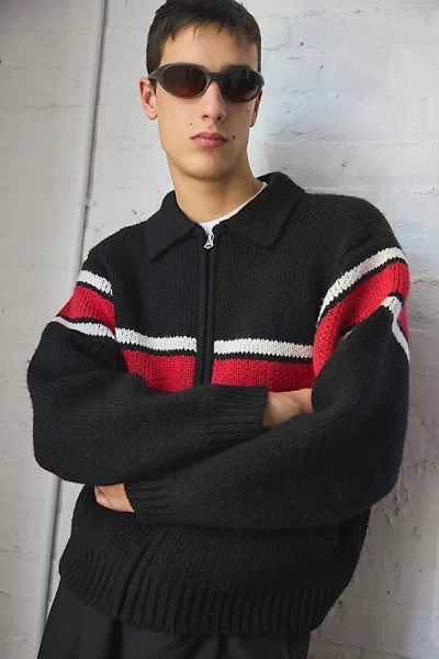 OBEY BERNARD ZIP-UP SWEATER IN BLACK, MEN'S AT URBAN OUTFITTERS