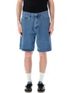 Obey Bigwig Baggy Fit Denim Carpenter Short In Light Indigo, Men's At Urban Outfitters