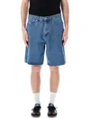Obey Bigwig Baggy Fit Denim Carpenter Short In Light Indigo, Men's At Urban Outfitters In Blue