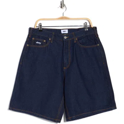 Obey Bigwig Baggy Denim Shorts In Blue