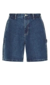Obey Mens Stone Wash Indigo Easy Brand-patch Carpenter Denim Shorts In Blue