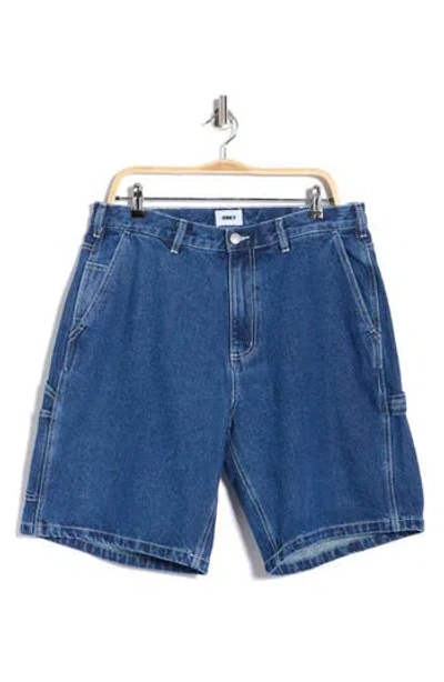 Obey Bigwig Denim Carpenter Shorts In Blue