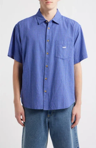 Obey Bigwig Frank Check Short Sleeve Button-up Shirt In Blue