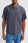 Obey Bigwig Otis Loose Fit Check Short Sleeve Cotton Twill Button-up Shirt In Dull Blue Multi