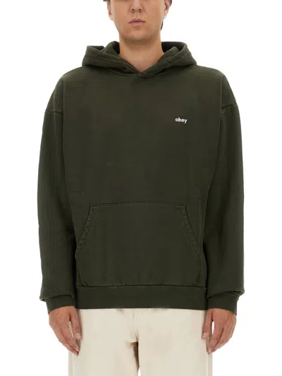 Obey Black Logo Hood Sweatshirts In Green