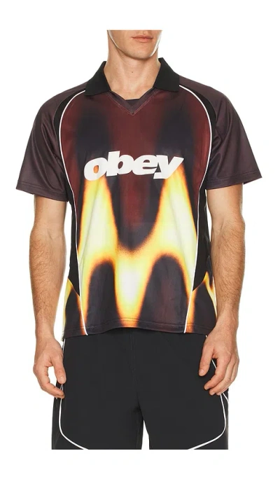 Obey Mens Burnt Red Multi Logo-print Blurred Stretch-jersey Football Top Xl In Brown