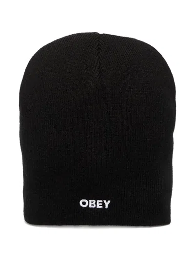 Obey Bold King Logo-embroidered Beanie Hat In Black