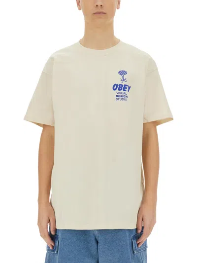 Obey Building Strong Minds T-shirt In Beige