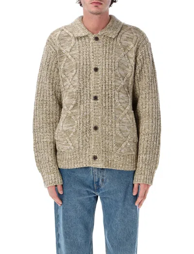 Obey Cable Knit Button-front Cardigan Sweater In Silver Sage Multi