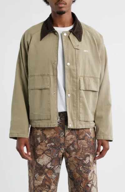 Obey Caden Insulated Cotton Twill Work Jacket In Green