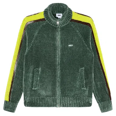 Obey Cardigan  Varen Zip Up Sweater - Dark Forest Multi In Green