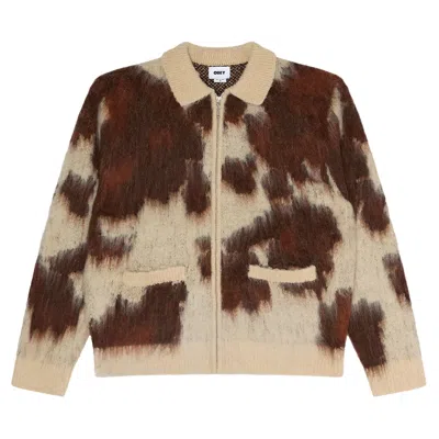 Obey Cardigan Polo  Cow Pattern Zip - Cow Multi In Beige