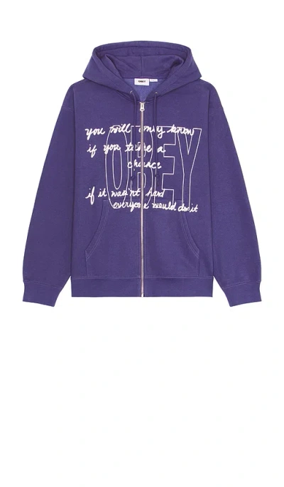 Obey Chance Zip Hoodie In Blue