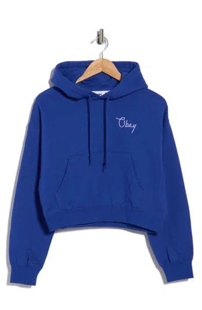 Obey Cities Crop Hoodie In Blue
