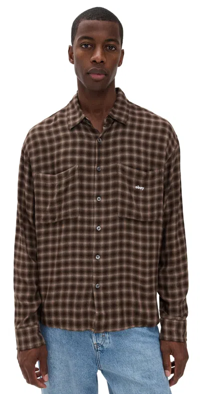 Obey Clarence Plaid Shirt Black Multi In Brown