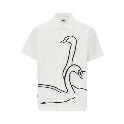 Obey 'cliff' Embroidered Shirt In White