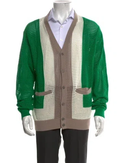 Pre-owned Obey Colorblock Pattern V-neck Cardigan In Green