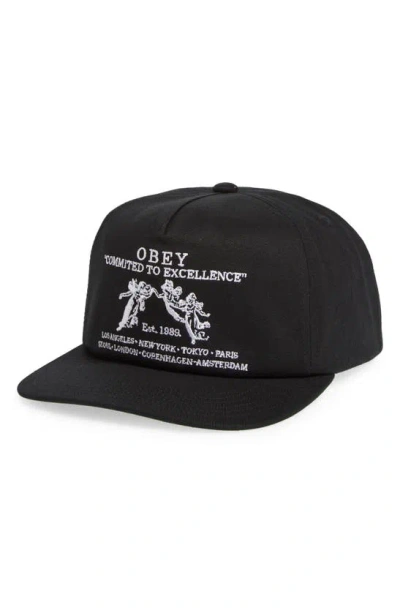 Obey Committed To Excellence Snapback Baseball Cap In Black