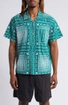 Obey Cortex Bandana Print Camp Shirt In Aventurine Green Multi