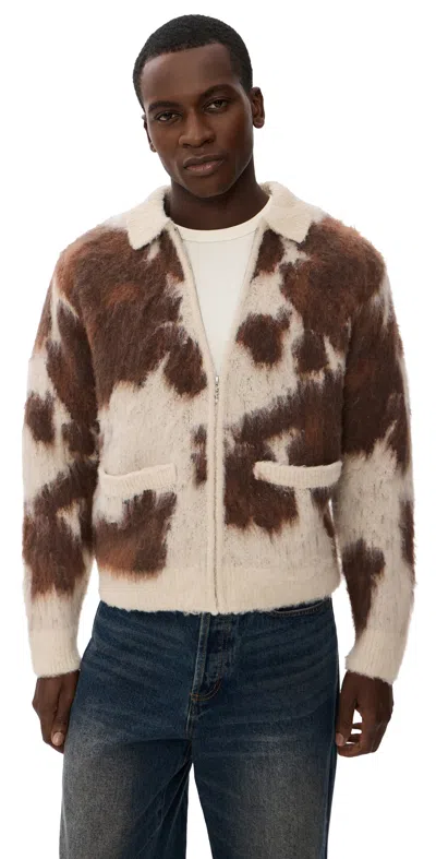 Obey Cow Pattern Zip Sweater Cow Multi In Purple