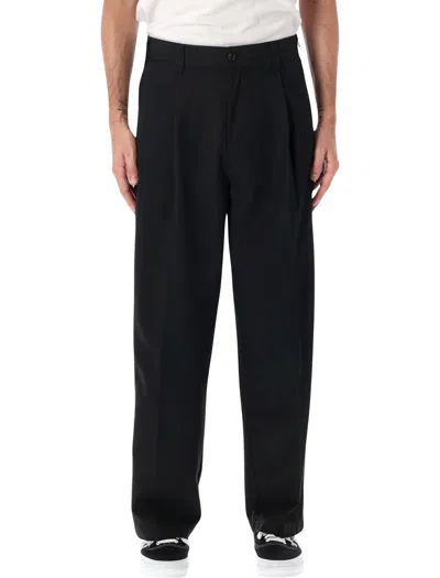 Obey Dean Pleated Pants With Relaxed Straight-leg Fit In Black