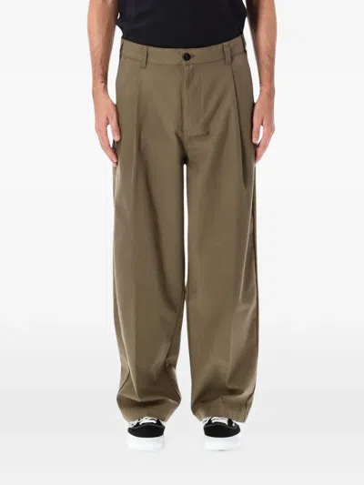 Obey Dean Pleated Wide-leg Trousers In Green