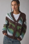 Obey Womens Delirium V-neck Wool-blend Cardigan Brown Multi In Brown
