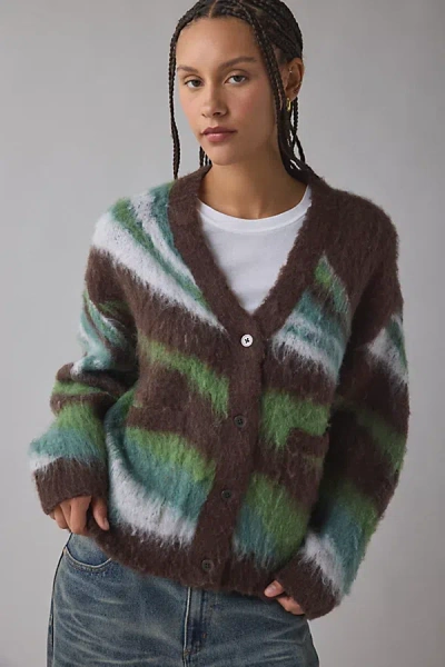 OBEY DELIRIUM FUZZY KNIT OVERSIZED CARDIGAN IN BROWN, WOMEN'S AT URBAN OUTFITTERS
