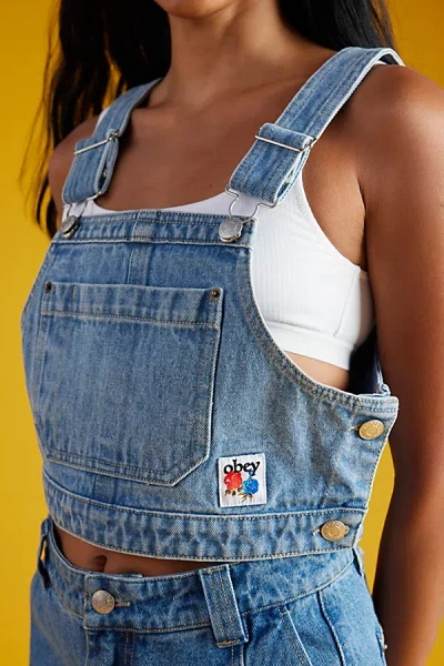 Obey Denim Overall Cropped Top In Light Blue, Women's At Urban Outfitters