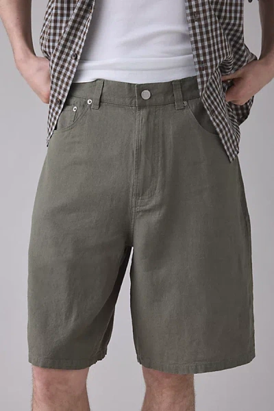 Obey Devin Baggy Linen Shorts In Smokey Olive, Men's At Urban Outfitters In Green