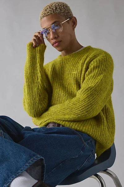 OBEY DEXTER CREW NECK SWEATER IN CHARTREUSE, MEN'S AT URBAN OUTFITTERS