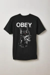 Obey Doberman Graphic Tee In Washed Black, Men's At Urban Outfitters In Black